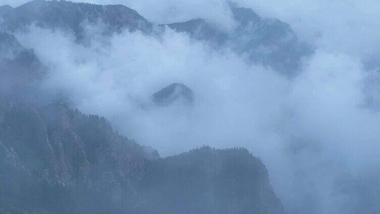 雨后贺兰山 云雾缭绕 森林  蓝天白云