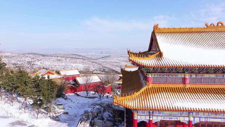 航拍枣庄峄城石榴园景区大光明寺