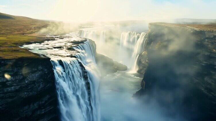 冰岛一处气势磅礴声势浩大的瀑布