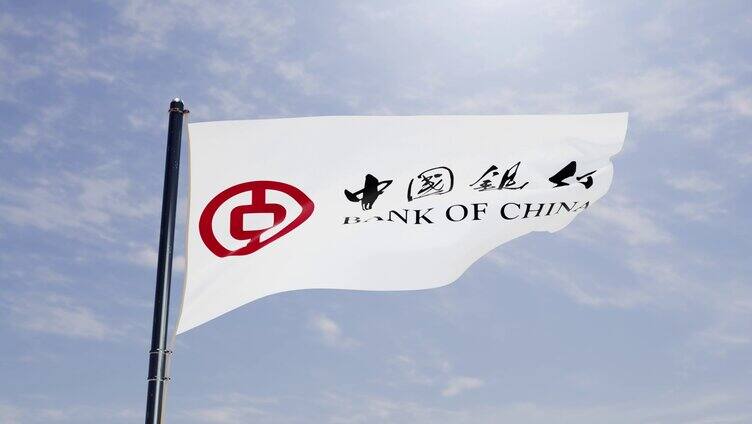 中国银行旗帜LOGO飘扬