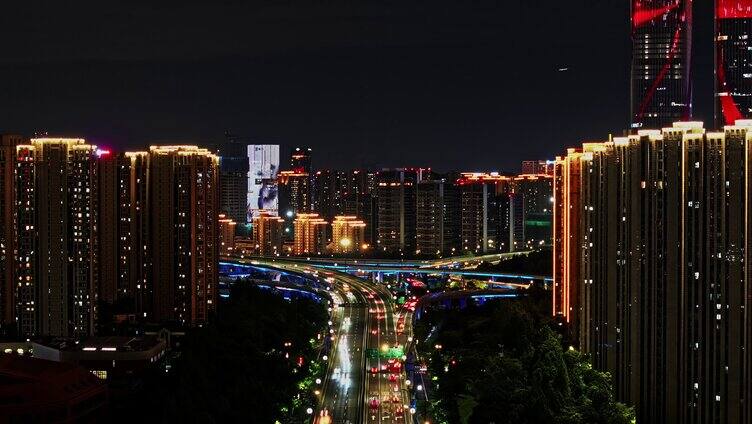 杭州西兴大桥夜景航拍延时