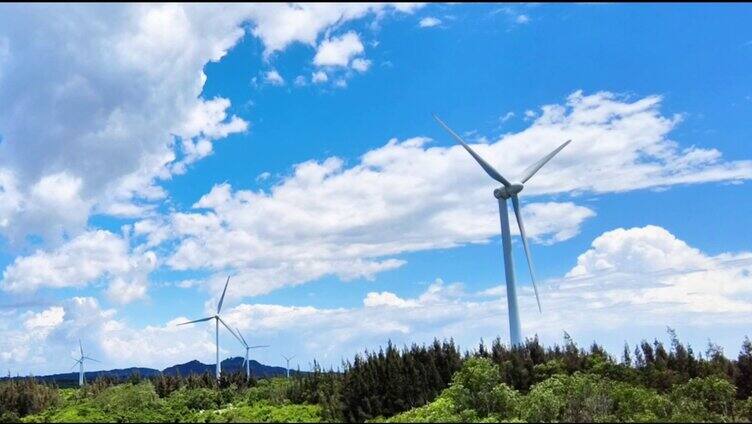  航拍海南海岸风力发电场