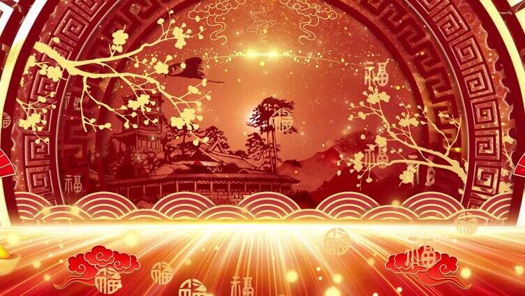 新年 晚会 中国红 led 舞台背景