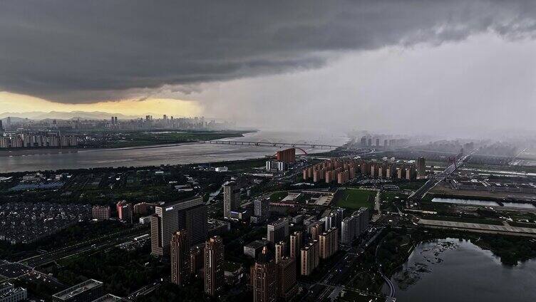 杭州弧状积雨云暴雨航拍