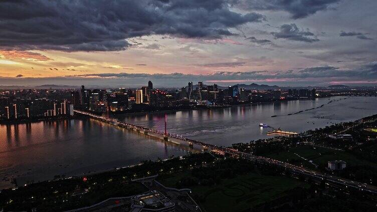 2024杭州西兴大桥夜景航拍