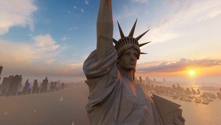 航拍美国纽约自由女神像