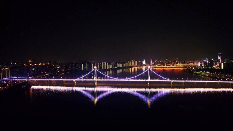 灯火辉煌的长沙城市夜景-三汊矶大桥