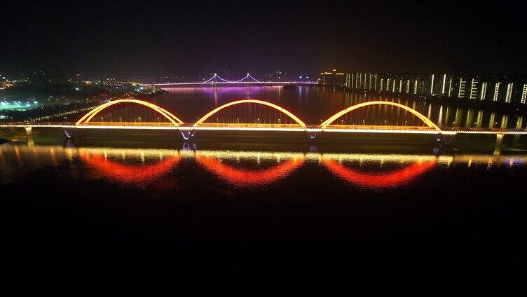 4k湘江福元路大桥夜景