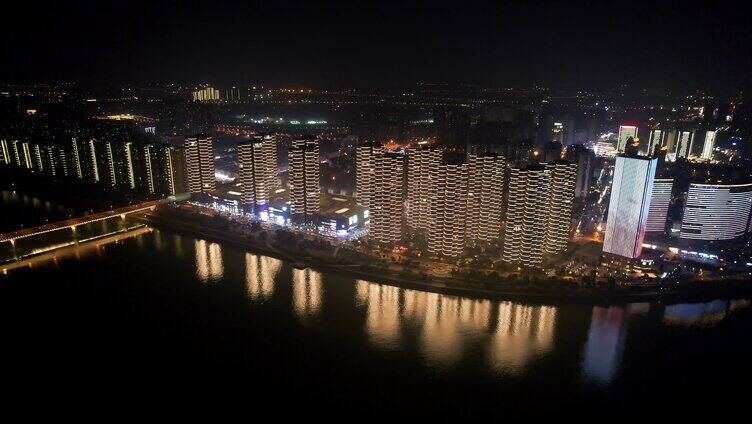 航拍美丽的城市夜景-湘江豪庭