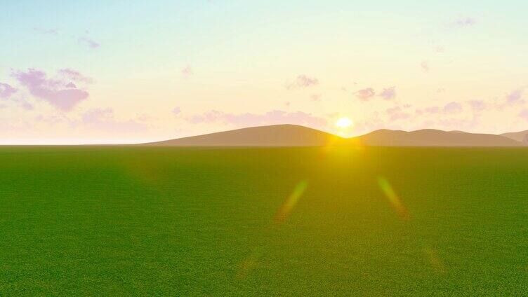 草原早晨太阳升起延时摄影