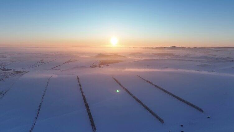 航拍内蒙古雪域雪原暮色