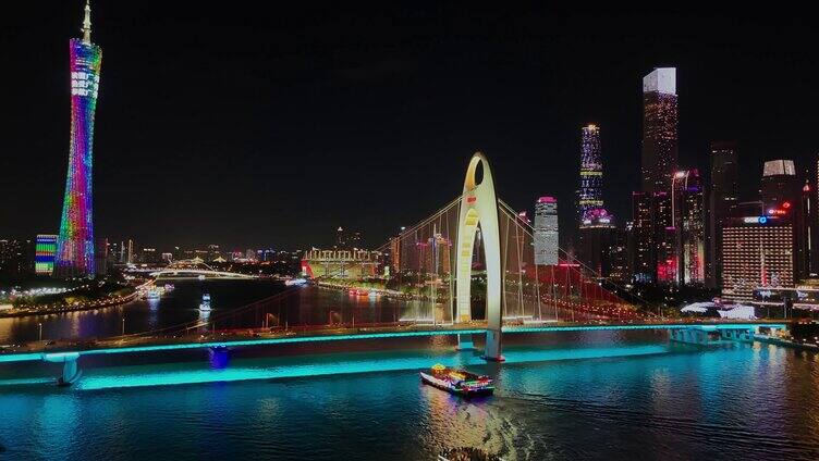 广州塔珠江两岸猎德大桥日景夜景合集