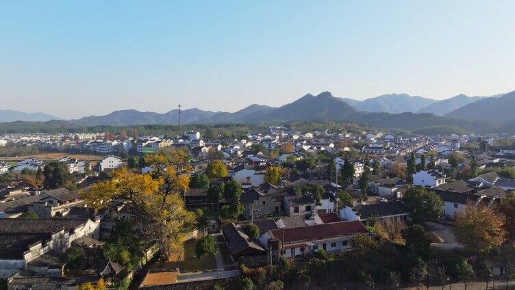 航拍安徽宣城泾县桃花潭风景区老街村庄