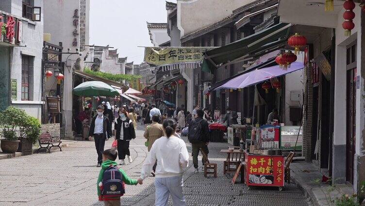 靖港古镇老街游客人流-市井气息