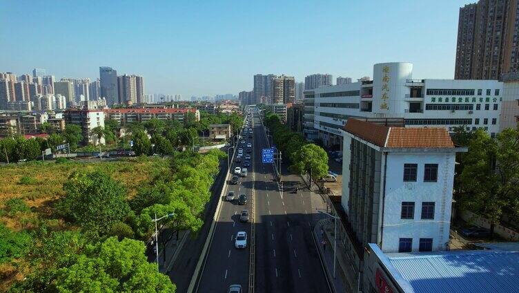 航拍城市公路车流路况风景