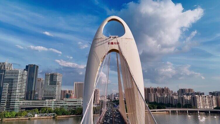 广州猎德大桥多角度日景航拍车流