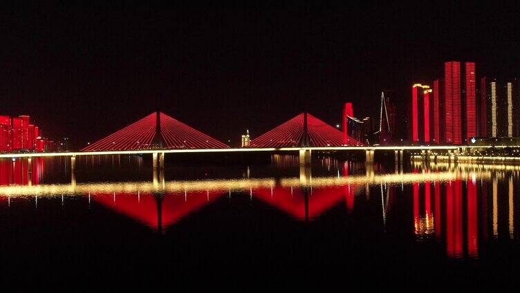 环绕航拍长沙湘江银盆岭大桥夜景