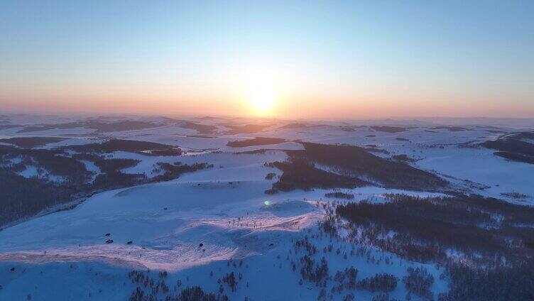 航拍内蒙古冬季雪原暮色