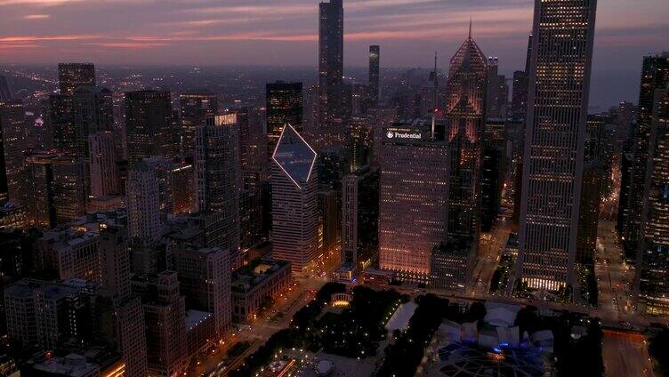 美国芝加哥城市航拍城市夜景
