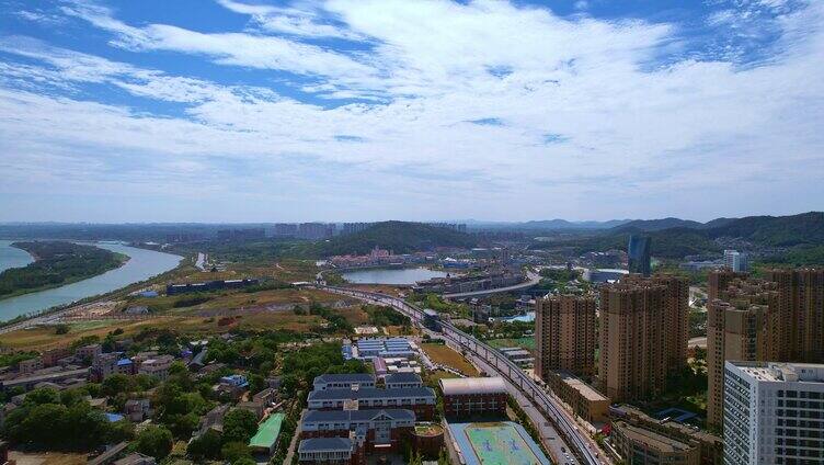 湖南长沙湘江城市全景航拍