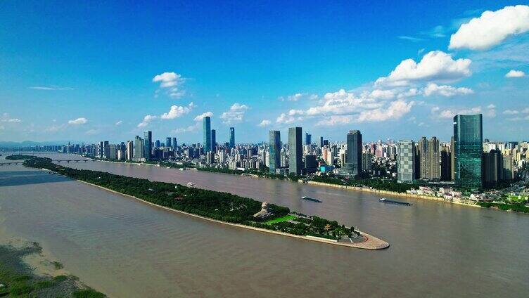 航拍长沙湘江橘子洲头城市风光全景