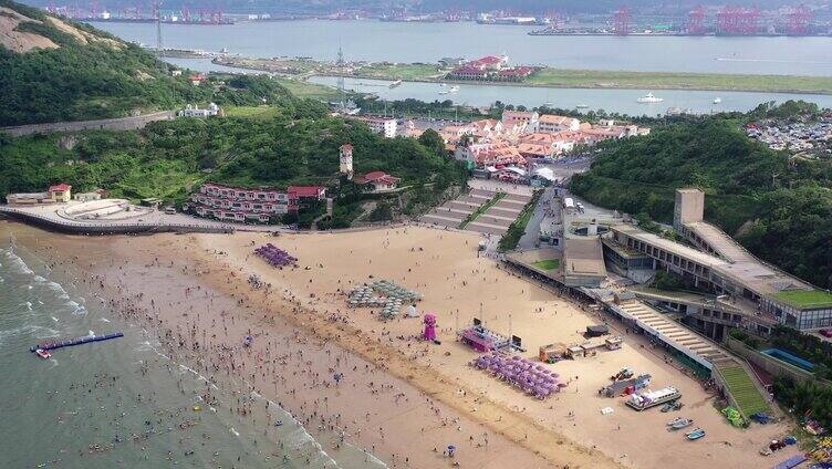 4K航拍江苏连云港连岛景区海水浴场