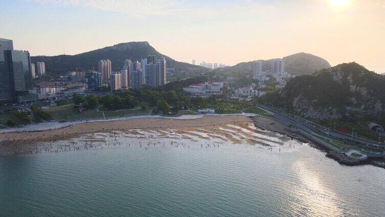 4K连云港连岛景区海滨沙滩航拍