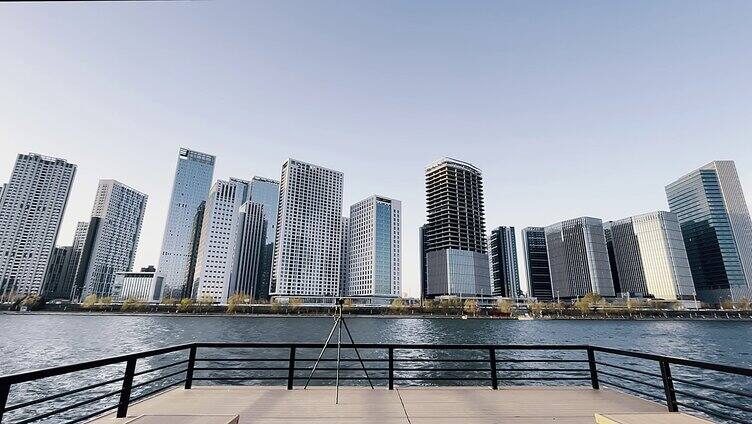 北京通州京杭大运河建筑群日出朝霞延时