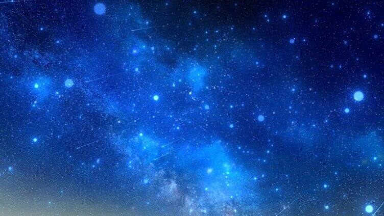 蓝色银河下星星闪烁流星划过