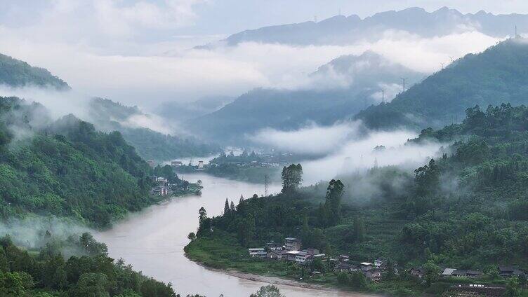 唯美大气雨后自然风景山水云雾缭绕航拍