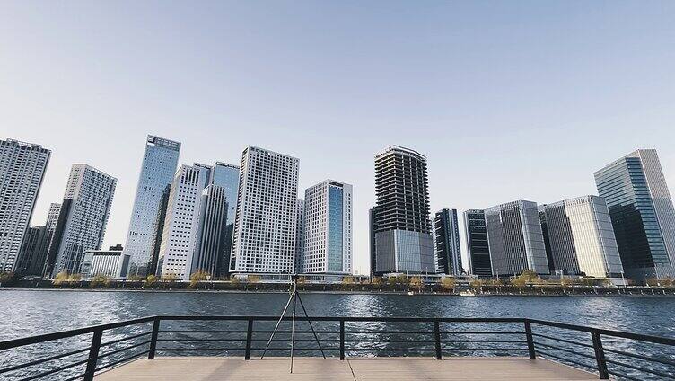 北京通州京杭大运河建筑群日出朝霞延时