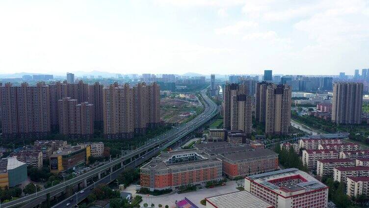 4K航拍江苏南京城市建筑高架车流