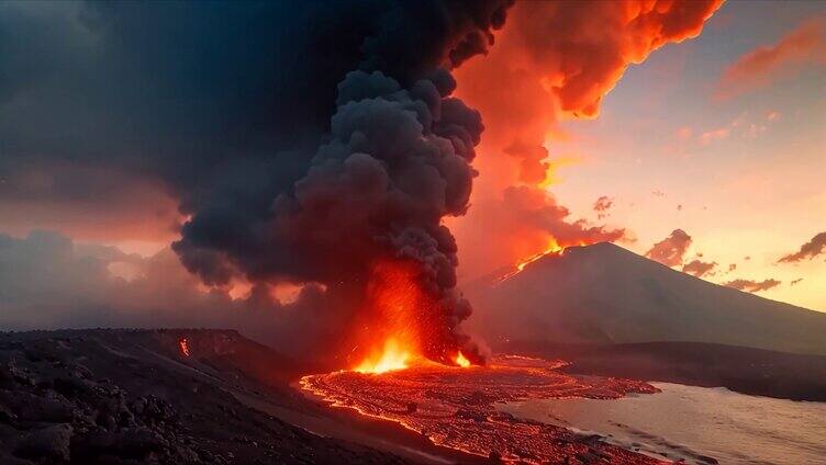 末日活火山爆发喷发岩浆自然灾害