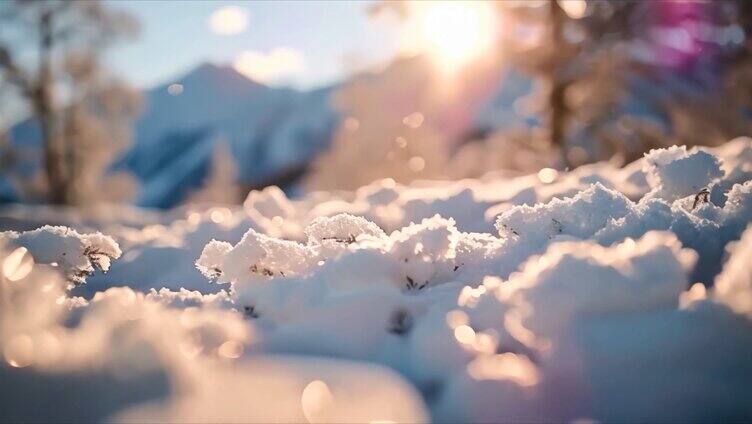 冬天雪花雪景下雪天冰晶雪花特写空镜头唯美