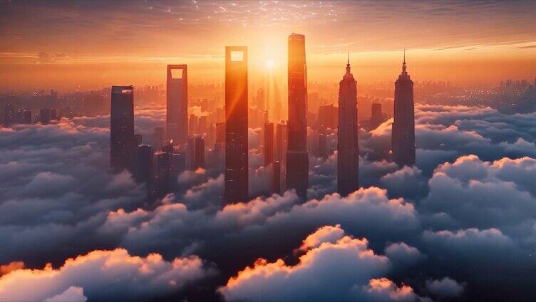 上海虚拟城市一线城市日出云海陆家嘴城市