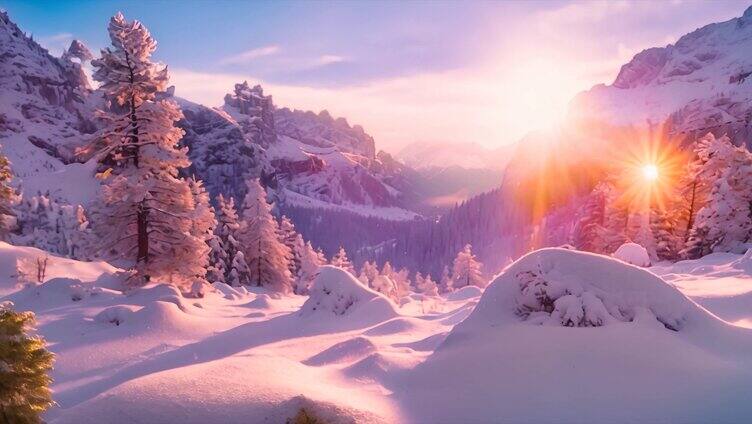 日照金山雪山雪景唯美风景风光美景ai素材