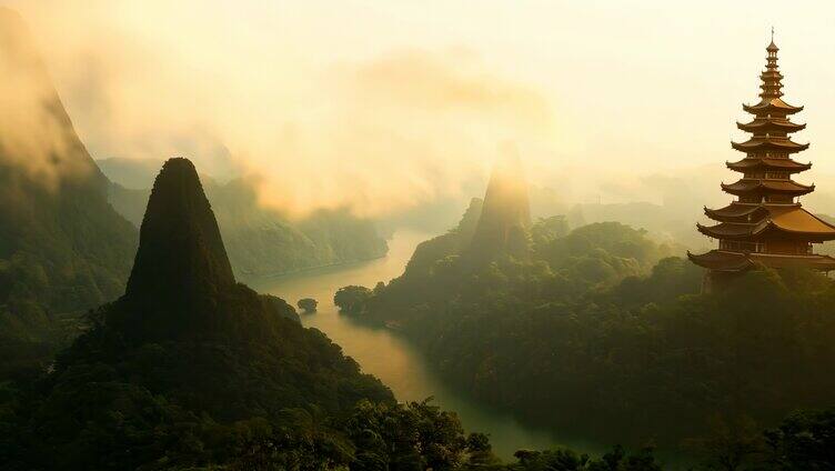 航拍山水景色