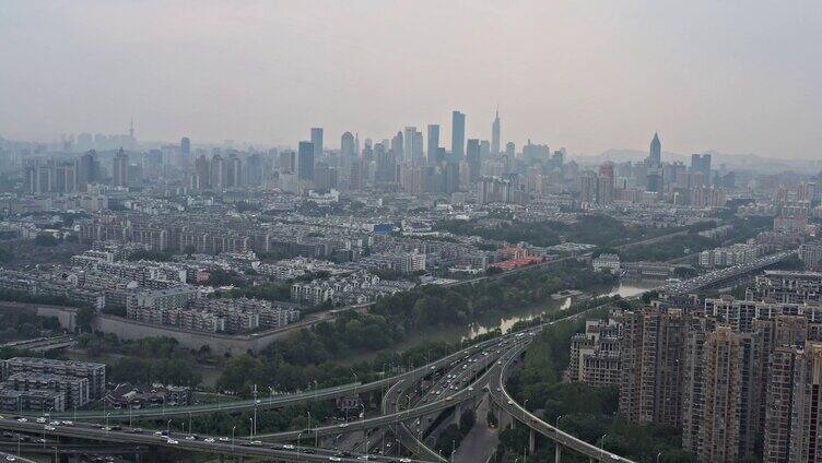 4K航拍南京高架车流城市