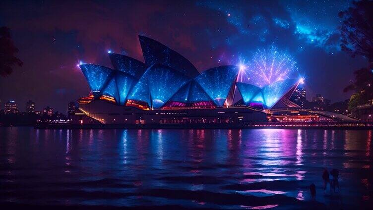 澳大利亚首都悉尼城市烟花夜景风景风光ai