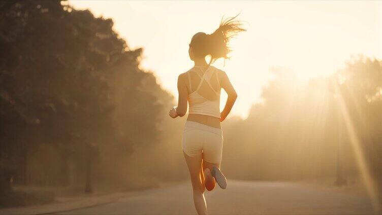 年轻人美女奔跑跑步奋斗拼搏追逐梦想一个人