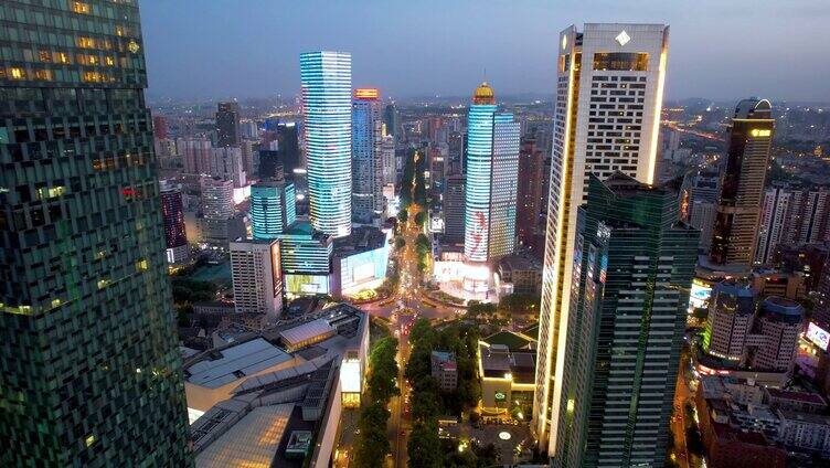 4K航拍南京新街口商圈CBD夜景