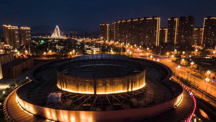 4K航拍南京六合新城市民广场夜景延时摄