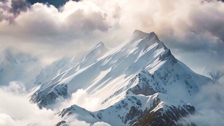 日出雪山山峰山脉云海唯美雪景风景风光ai