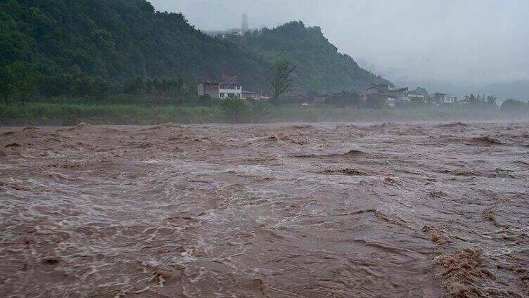 山洪爆发洪水泥石流暴雨水灾实拍素材