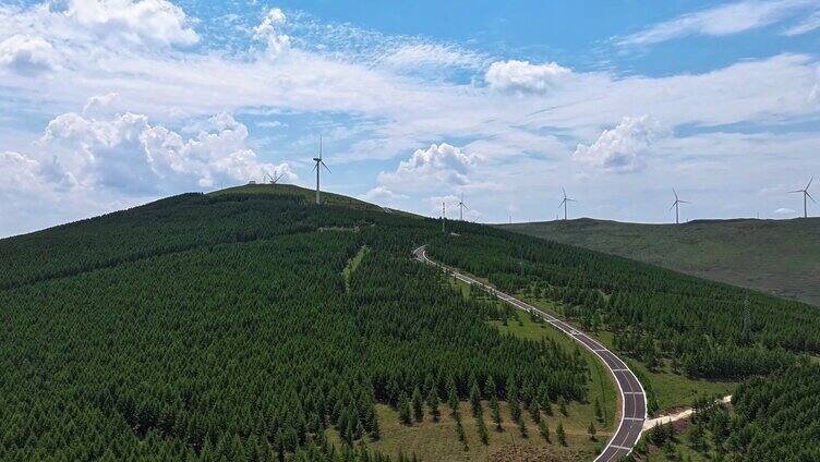 延时航拍蓝天白云下张家口草原天路4K素材