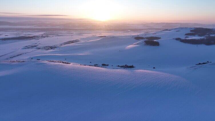 航拍内蒙古冬季丘陵雪原风光