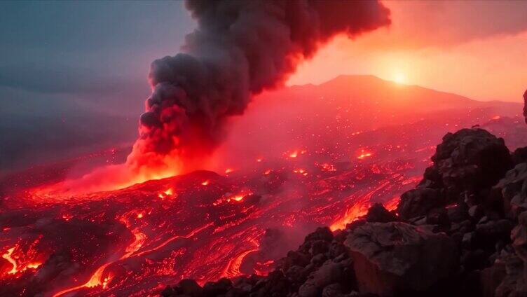 末日活火山爆发喷发岩浆自然灾害ai素材原