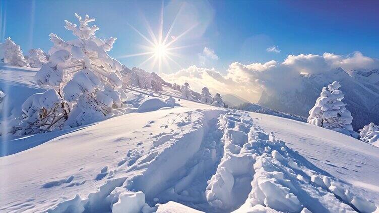 日出雪山山峰山脉云海唯美雪景风景风光ai