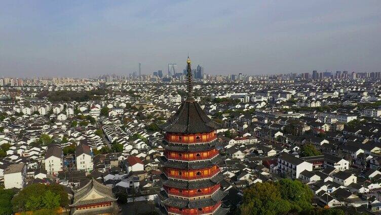 高清航拍苏州著名旅游景点北寺塔