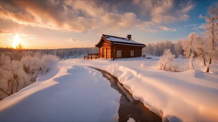 冬天梦幻小屋童话世界雪景